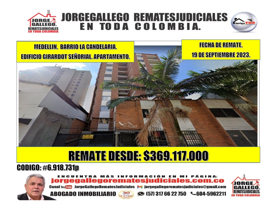 Remate. Medellin. La Candelaria. Edificio Girardot señorial. Apto.